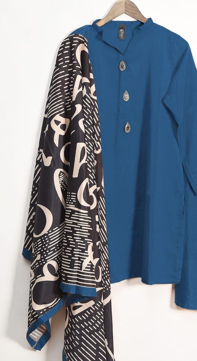 3-Piece | Plain Grip Silk Suit with Dupatta