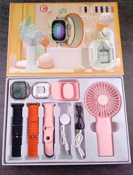D96 Plus Smartwatch Combo – Fitness Watch + Earbuds + Mini Fan
