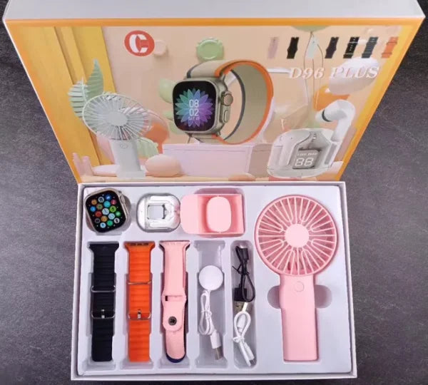 D96 Plus Smartwatch Combo – Fitness Watch + Earbuds + Mini Fan