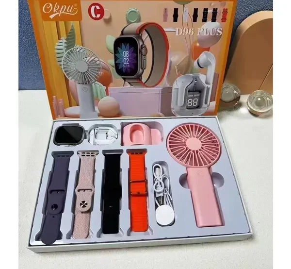 D96 Plus Smartwatch Combo – Fitness Watch + Earbuds + Mini Fan