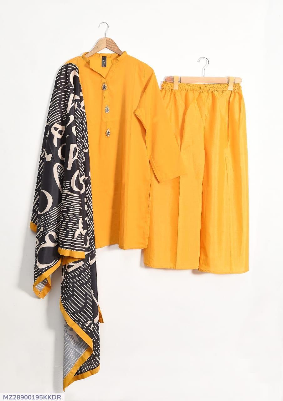 3-Piece | Plain Grip Silk Suit with Dupatta
