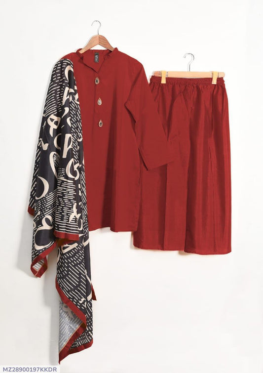 3-Piece | Plain Grip Silk Suit with Dupatta