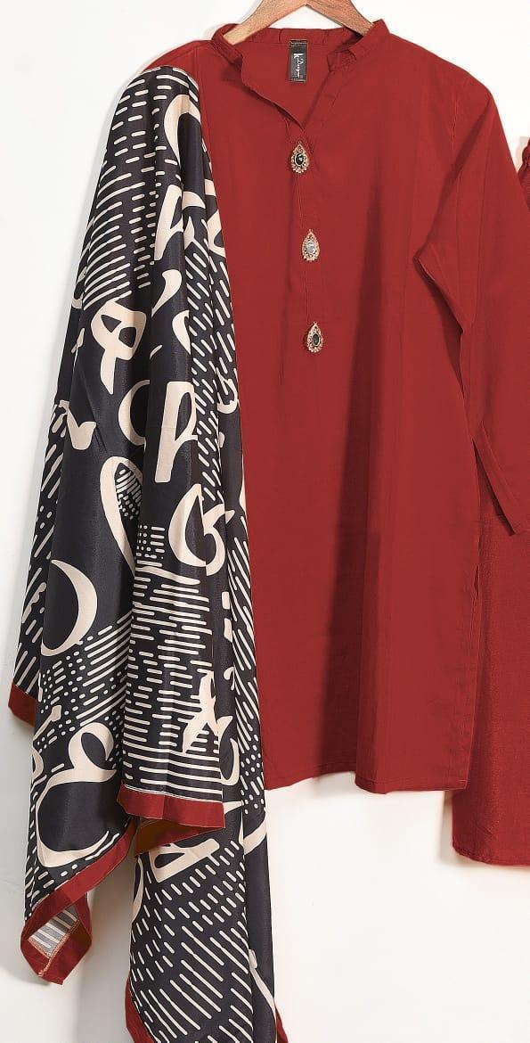 3-Piece | Plain Grip Silk Suit with Dupatta