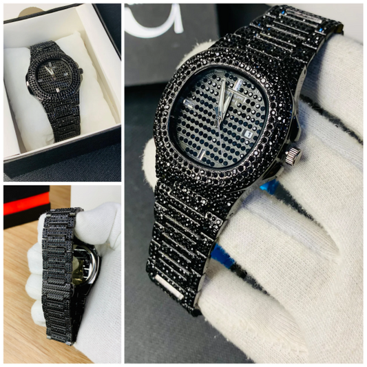 Iced Out Black Stainless Steel Chain Watch